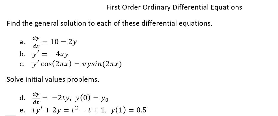 first order nonlinear ordinary differential equations examples
