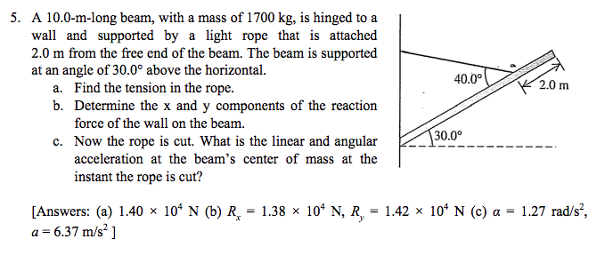 Solved 5. A 10.0-m-long beam, with a mass of 1700 kg, is | Chegg.com