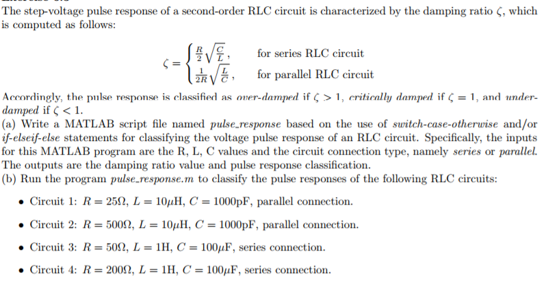 Solved The step-voltage pulse response of a second order RLC | Chegg.com