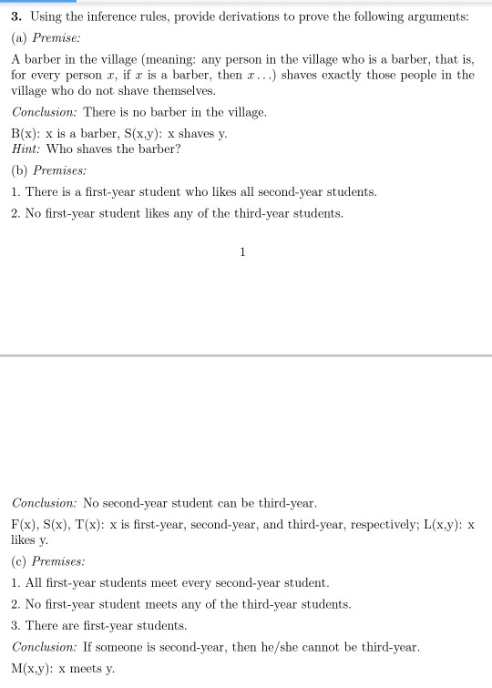Solved 3 Using The Inference Rules Provide Derivations To Chegg