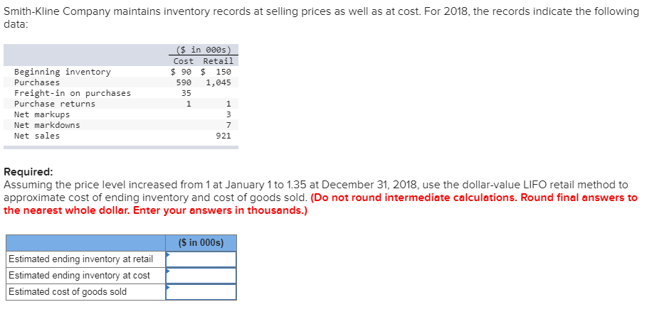 Solved Smith-Kline Company maintains inventory records at | Chegg.com