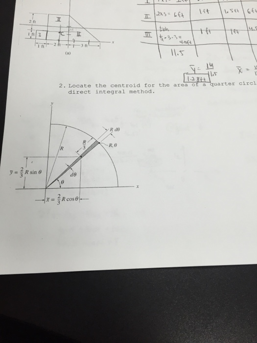 2. Locate the centroid for the area of a quarter