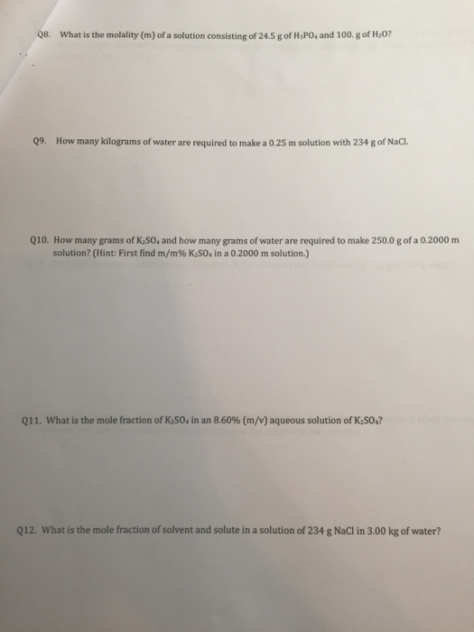 Solved What is the molality (m) of a solution consisting of | Chegg.com