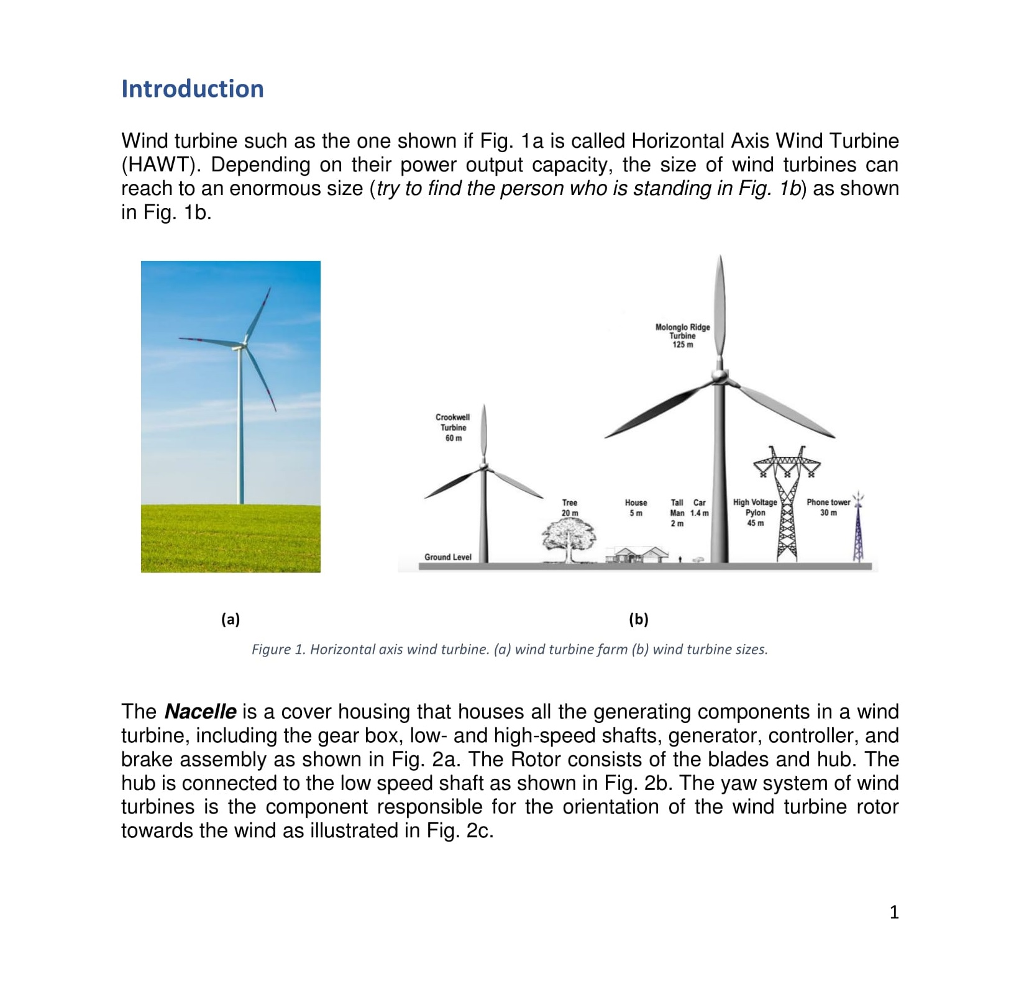 Solved Introduction Wind Turbine Such As The One Shown If | Chegg.com