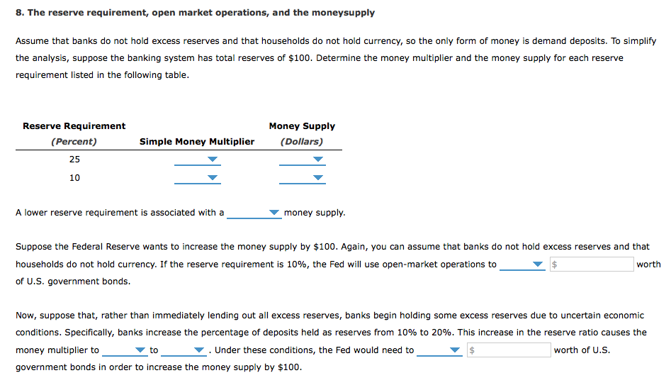 Solved 8. The reserve requirement, open market operations,