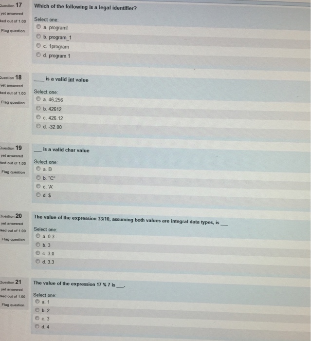 Solved Which Of The Following Is A Legal Identifier? Select | Chegg.com