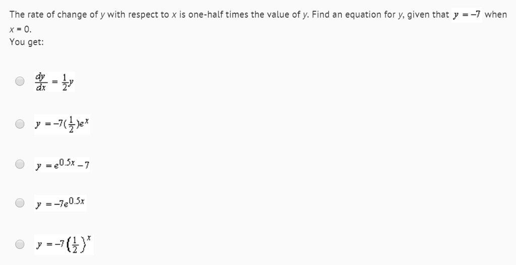 solved-the-rate-of-change-of-y-with-respect-to-x-is-one-half-chegg