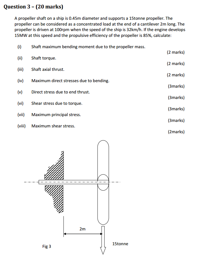 Solved Question 3 (20 marks) A propeller shaft on a ship