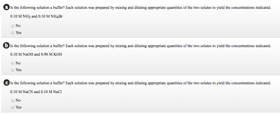 Solved Is following solution a buffer? Each solution was | Chegg.com