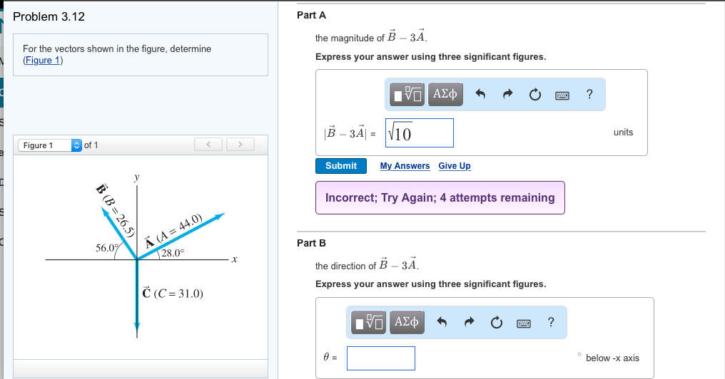 Solved Problem 3.12 Part A the magnitude of B -3A For the | Chegg.com