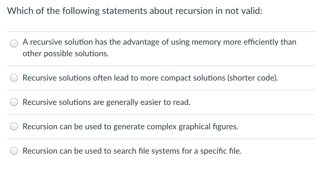Solved Which of the following statements about recursion in | Chegg.com