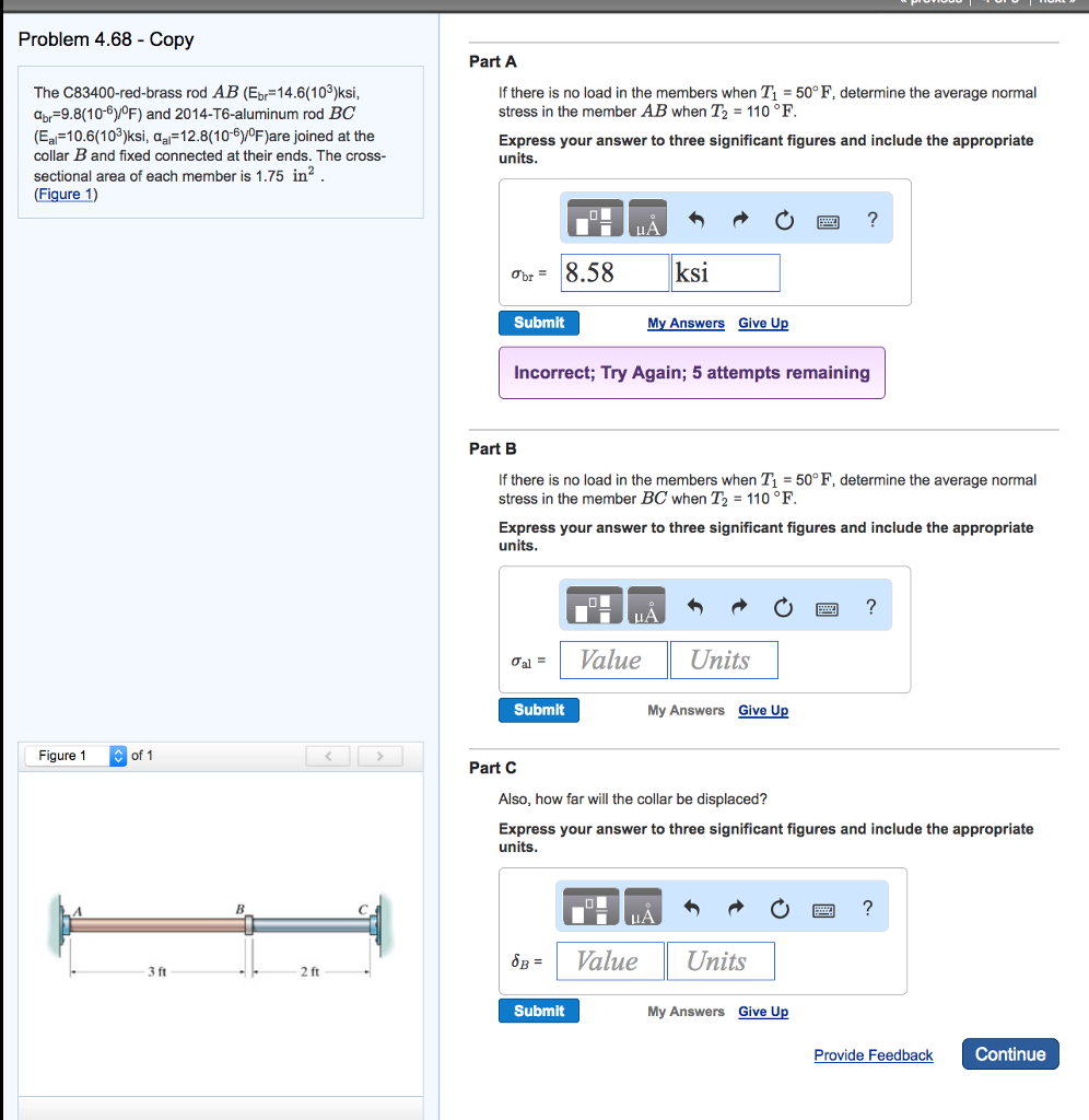 Solved The C83400-red-brass rod AB (E_br = 14.6(10^3)ksi, | Chegg.com