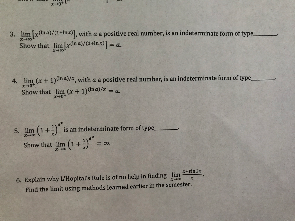 Solved Lim X in A 1 Inx With A A Positive Real Chegg