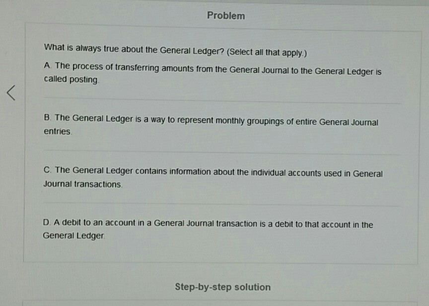Solved Problem What is always true about the General Ledger? | Chegg.com