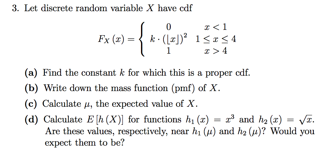 Solved Let discrete random variable X have cdf Find the | Chegg.com