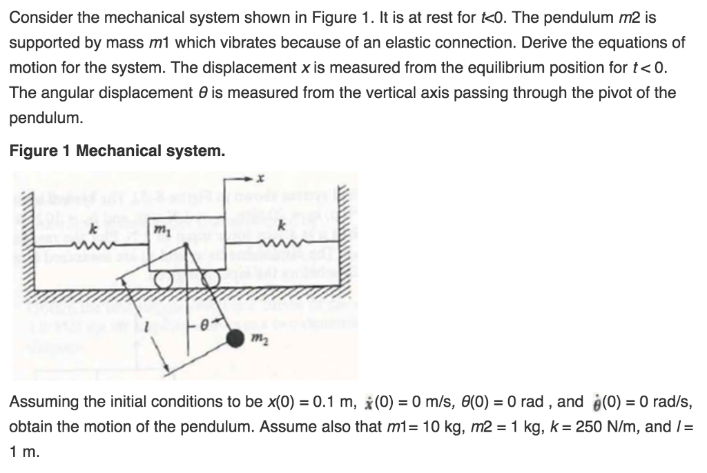 Solved Consider The Mechanical System Shown In Figure 1 It