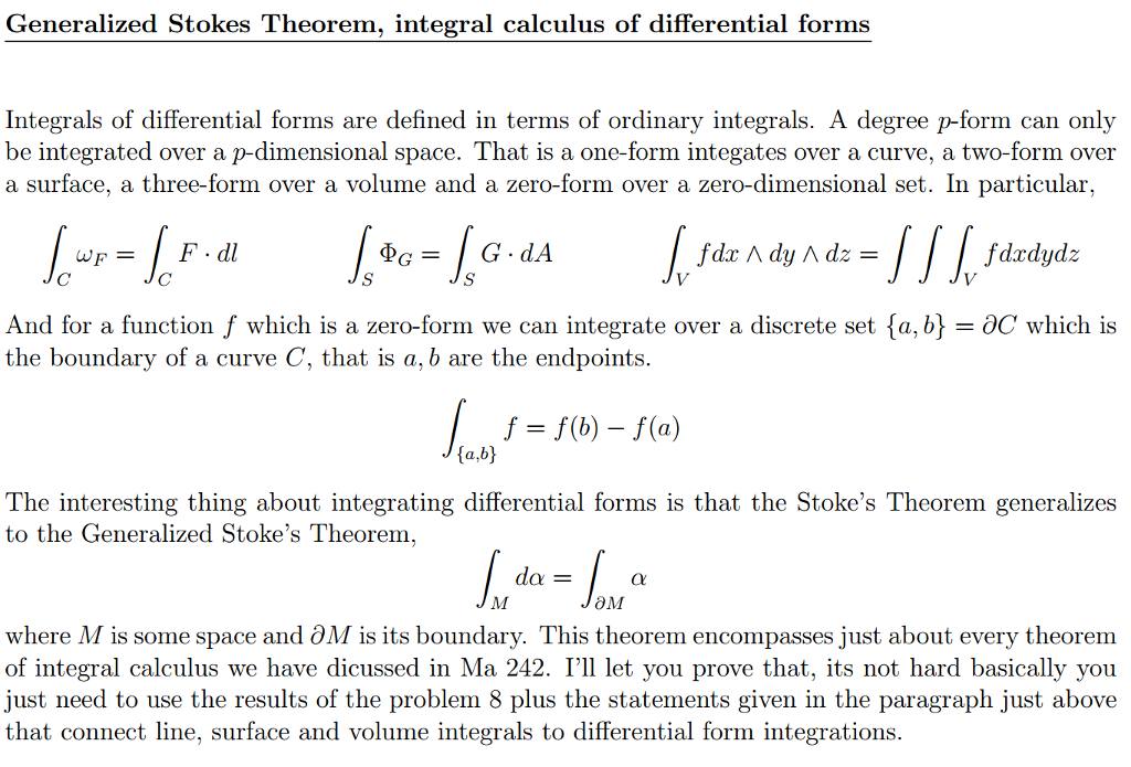 Generalized Stokes Theorem, integral calculus of | Chegg.com