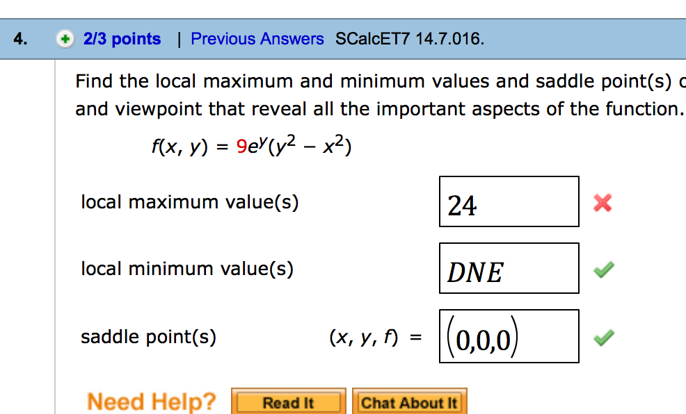 Solved Find The Local Maximum And Minimum Values And Saddle