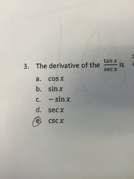 derivative of sin cos tan sec