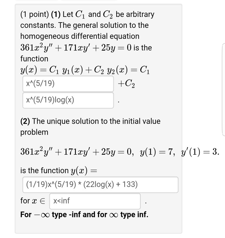 Solved (1 Point) (1) Let C1 And C2 Be Arbitrary Constants. | Chegg.com