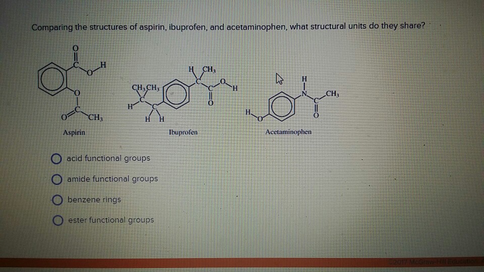 Solved Comparing the structures of aspirin, ibuprofen, and