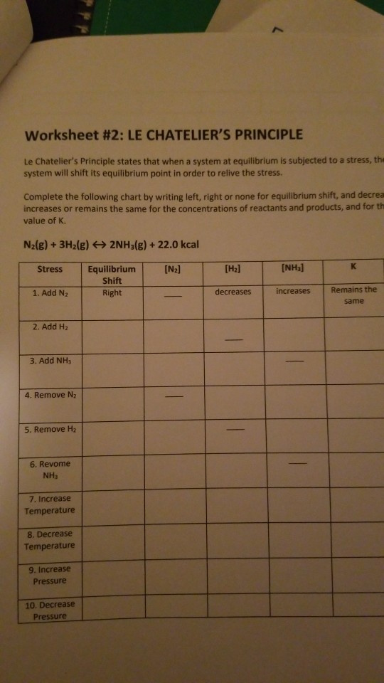 Le Chateliers Principle Worksheet Chart Answers Get Images