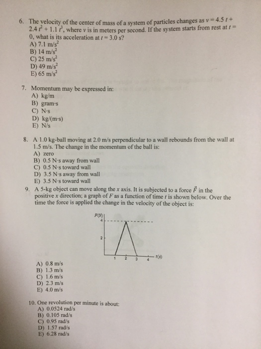 Solved The velocity of the center of mass of a system of | Chegg.com