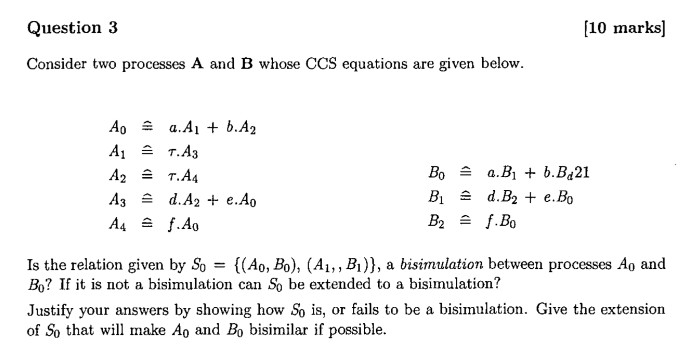 Consider Two Processes A And B Whose CCS Equations | Chegg.com