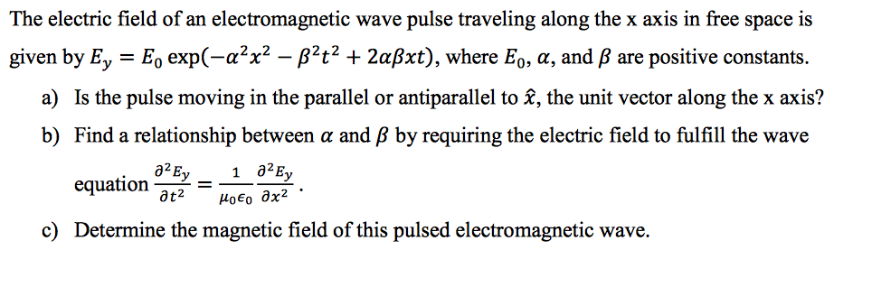 Solved The electric field of an electromagnetic wave pulse | Chegg.com