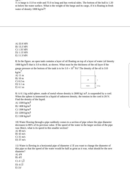 Solved 7) A barge is 15.0 m wide and 75.0 m long and has | Chegg.com