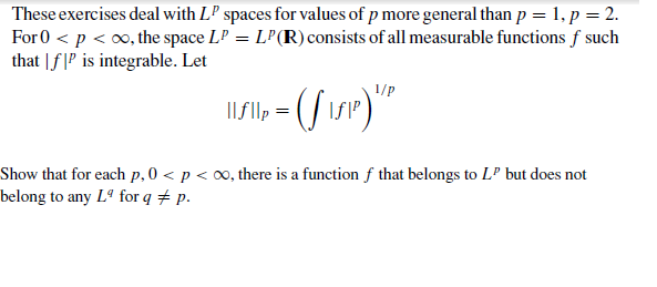 These exercises deal with Lp spaces for values of p | Chegg.com