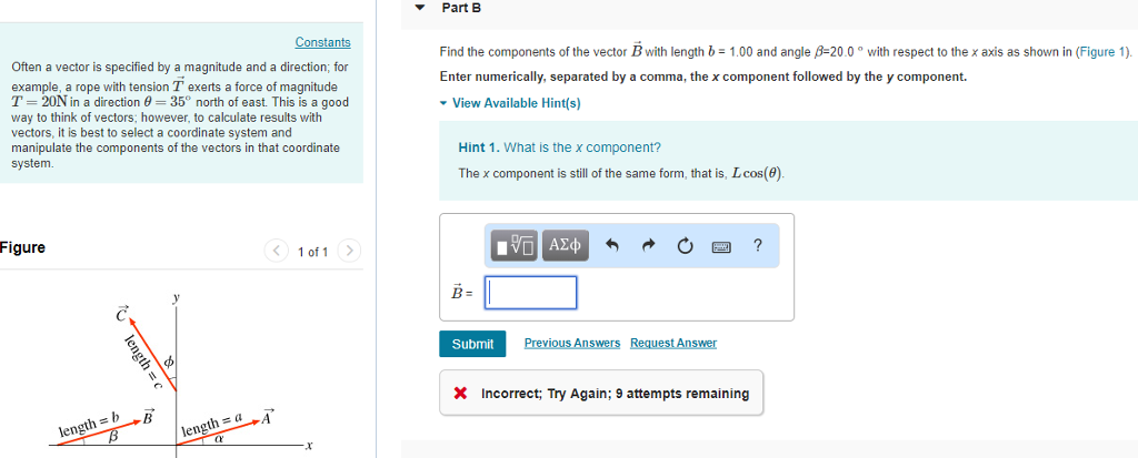 Solved Part B Constants Find the components of the vector | Chegg.com