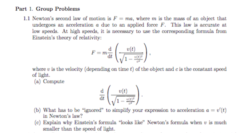 Solved Part 1. Group Problems 1.1 Newton's second law of | Chegg.com