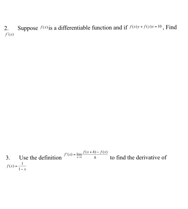 Solved Suppose F X A Differentiable Function And If