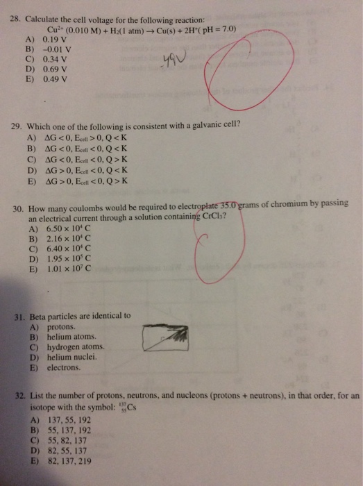 Solved 28. Calculate the cell voltage for the following | Chegg.com