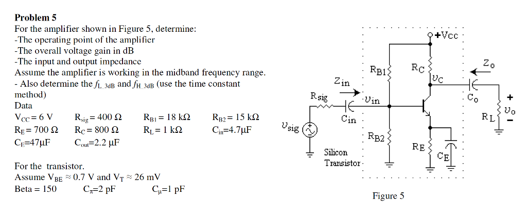 Solved For the amplifier shown in Figure 5, determine: The | Chegg.com