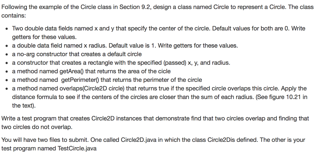 Following the example of the Circle class in Section | Chegg.com