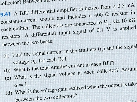 Solved A BJT differential amplifier is based from a 0.5-ma | Chegg.com
