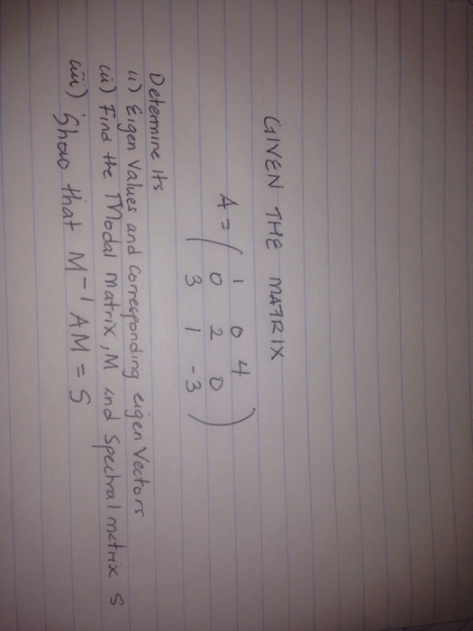 Solved Given the matrix A= Determine its Eigen values and | Chegg.com
