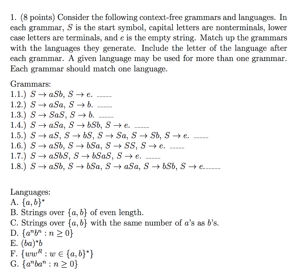 Solved Consider The Following Context free Grammars And Chegg