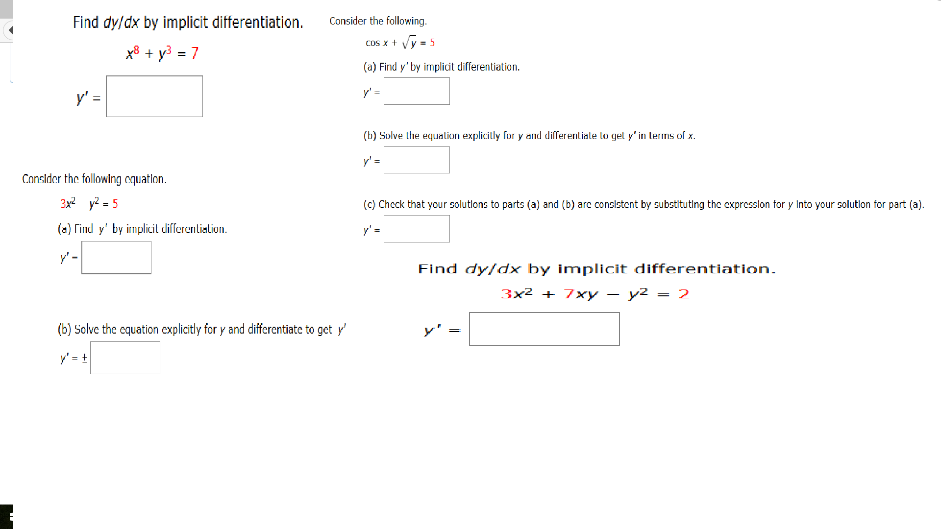 Solved Find dy/dx by implicit differentiation. x^8 + y^3 = | Chegg.com