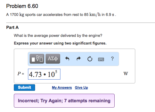 Solved A 1700 kg sports car accelerates from rest to 85 km/h | Chegg.com