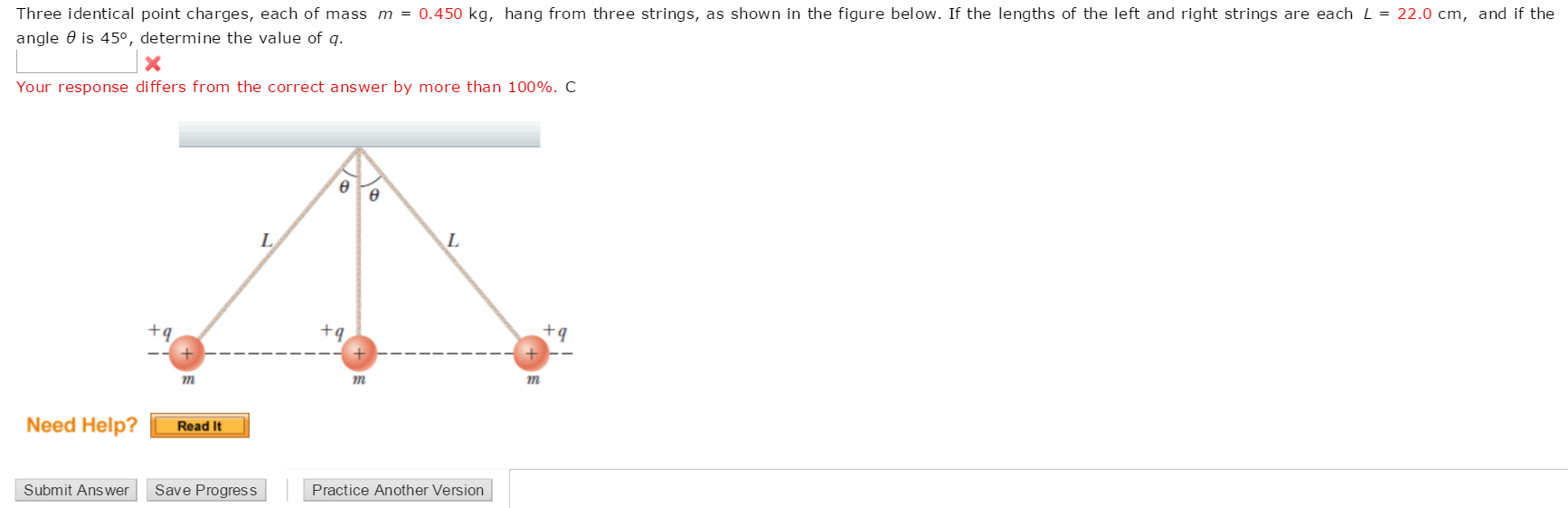 Solved Three identical point charges, each of mass m = 0.450 | Chegg.com