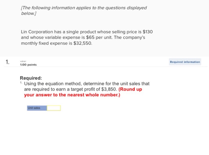 Solved Lin Corporation has a single product whose selling