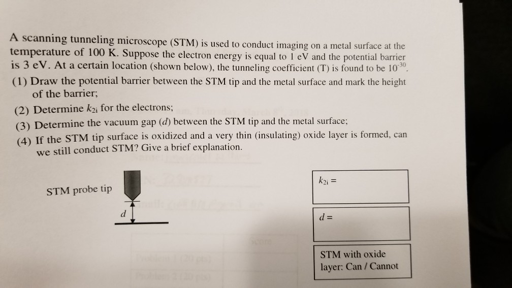 Solved A scanning tunneling microscope (STM) is used to | Chegg.com