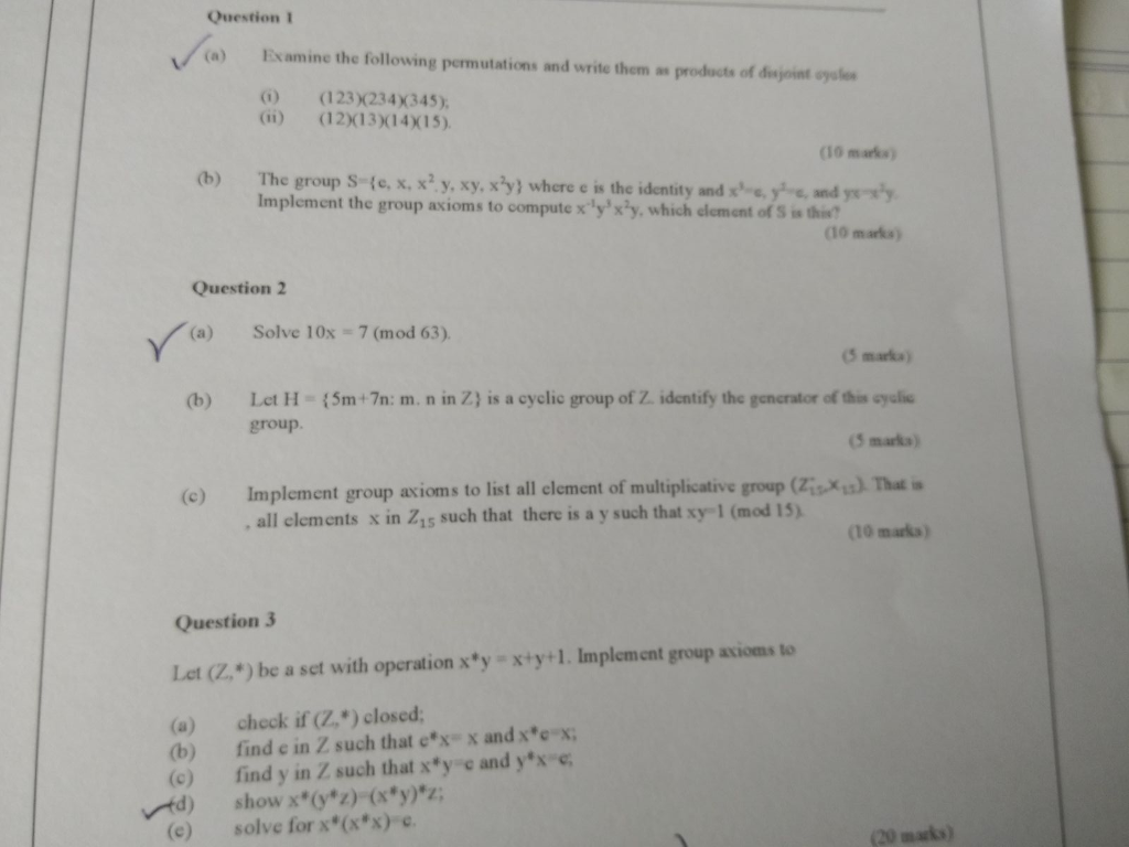 Solved Question 1 a) Examine the following permutations and | Chegg.com