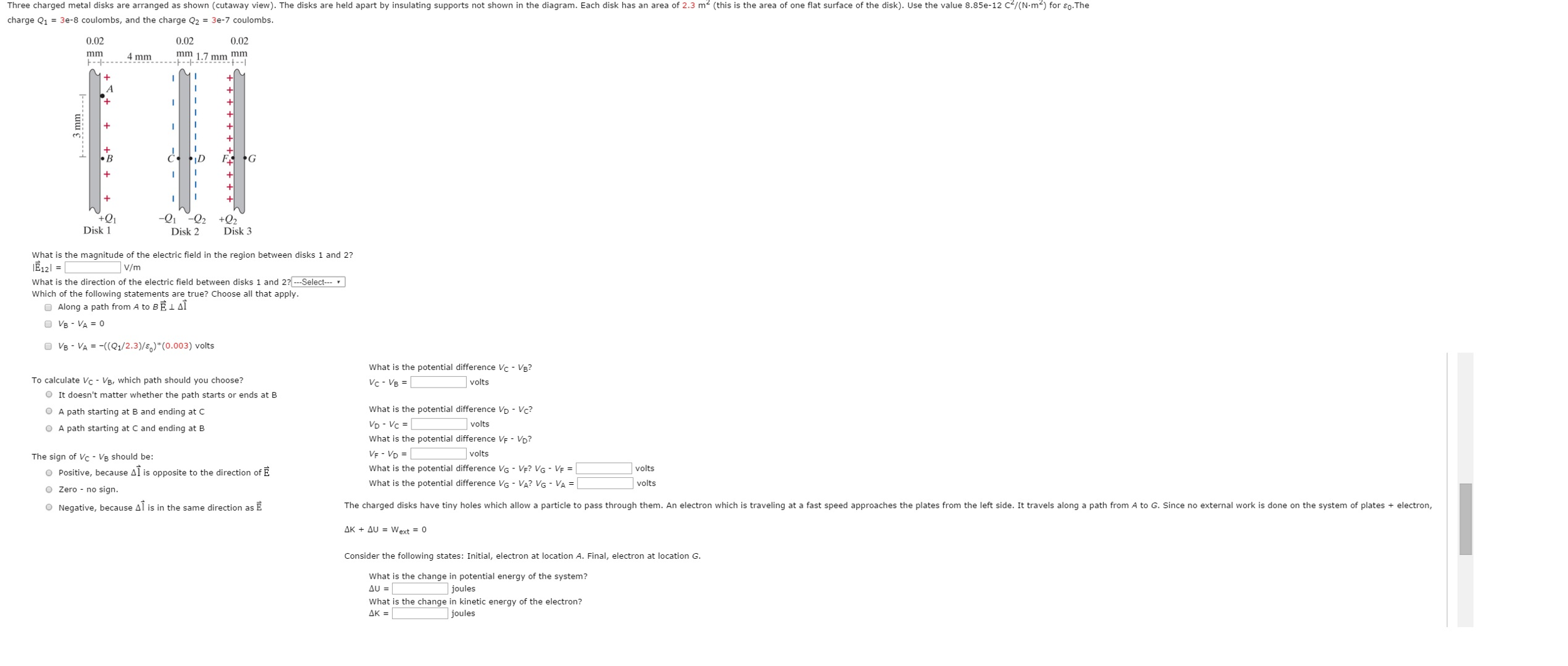 three-charged-metal-disks-are-arranged-as-shown-chegg