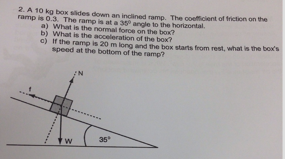 Solved 2. A 10 kg box Slides an inclined ramp. The
