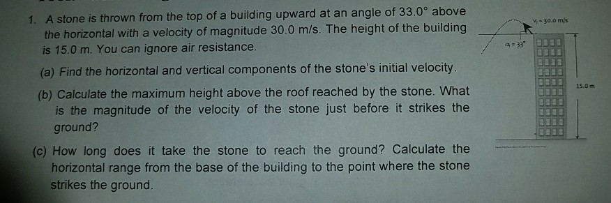 Solved 1. A stone is thrown from the top of a building | Chegg.com