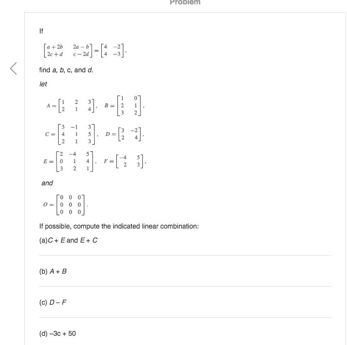 Solved Problem a +2b 2a b find a, b, c, and d. let 31, B=12 | Chegg.com